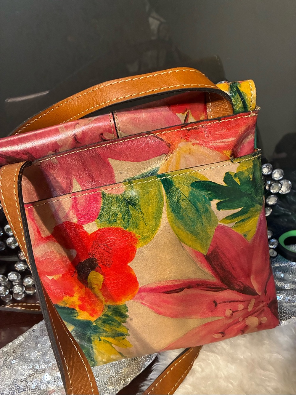 Patricia Nash Leather Floral Crossbody Bag in Multicolor